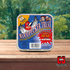 C&S Woodpecker Suet Treat backyard oasis attracts woodpecker visitors.