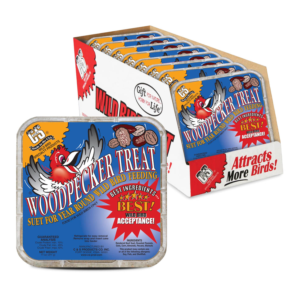 C&S Woodpecker Suet Treat pack front offers high-energy nutrition for woodpeckers.