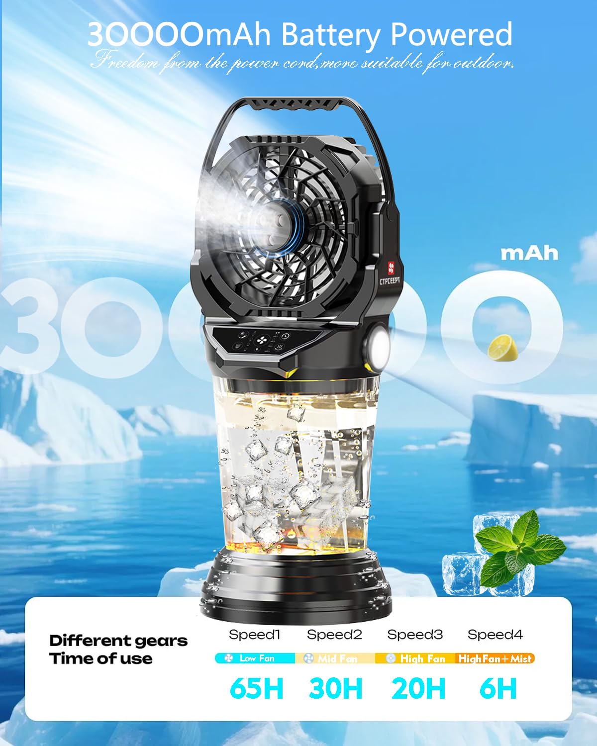 Ctpceept misting fan with remote control for hands free adjustments