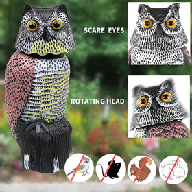 CTREE Owl Decoy guarding a lush garden scene from birds.