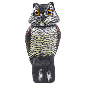 CTREE Owl Decoy with rotating head in full view deters garden birds.