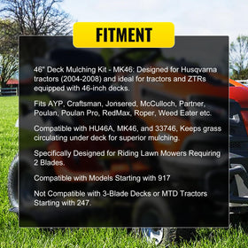 C-Tzu mulch cover compatible with Husqvarna 917 on a 46-inch deck.