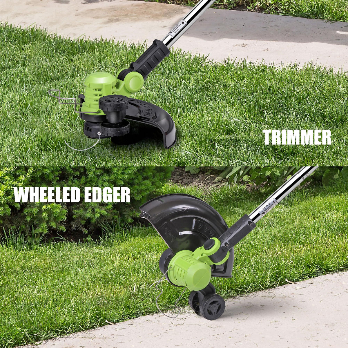 Cub Tik electric weed eater with edger guide wheel for precise sidewalk edging