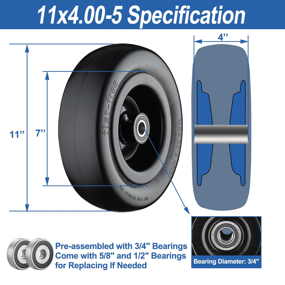 Cubesprings polyurethane-core tire provides puncture resistance for steady mowing.
