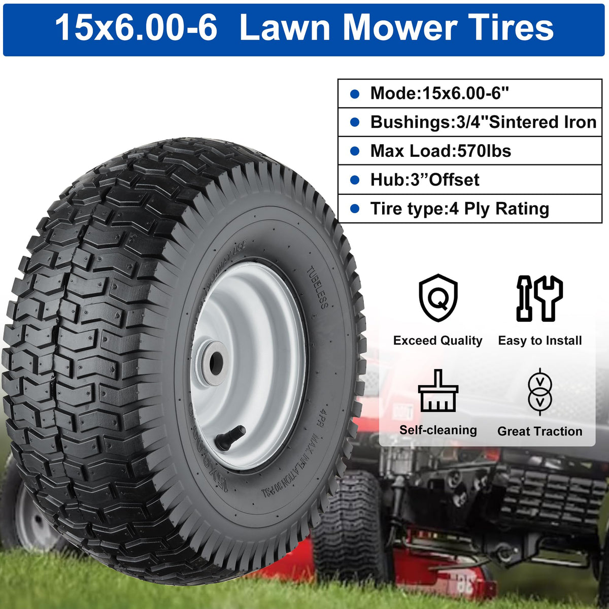 Cubesprings lawn mower tire with wheel ready for front replacement