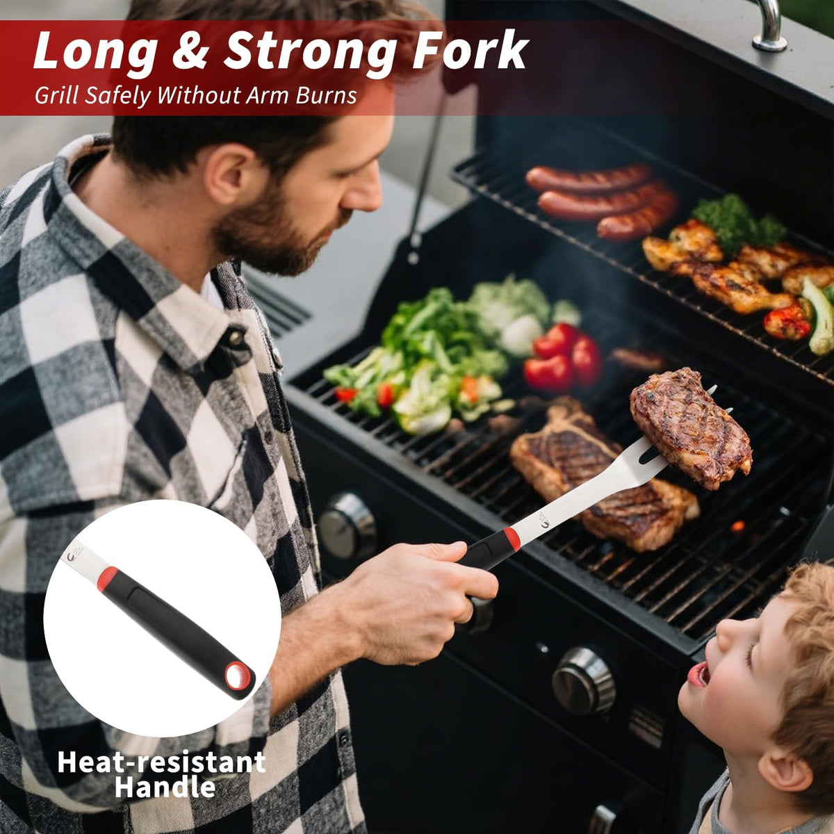 CuCut Serrated Edge on spatula enables easy cutting and slicing during grilling.