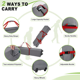 Cuddly Nest wheeled canopy bag buckle strap secures the bag for compact storage and transit.
