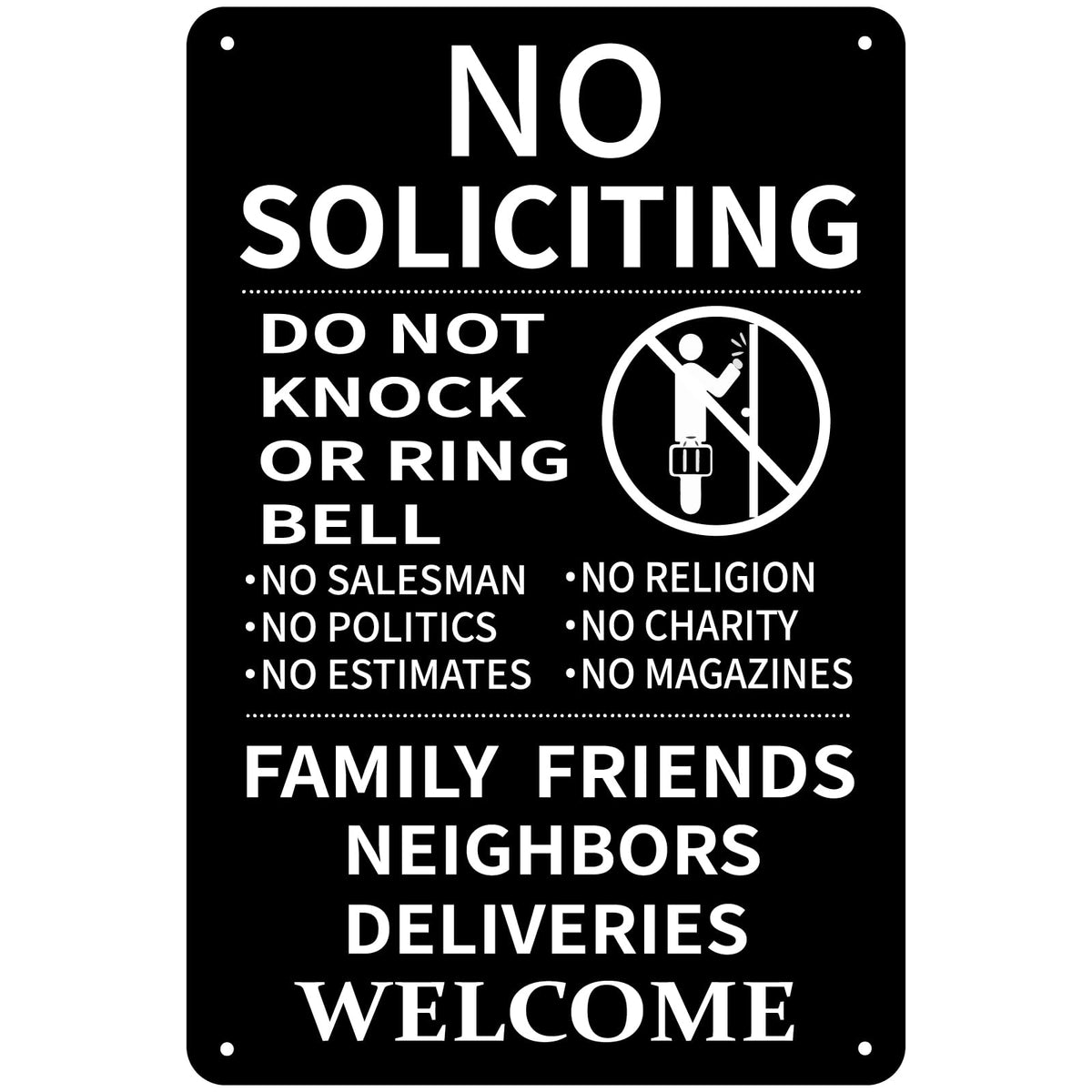 CUDIG no-soliciting sign for front door in aluminum communicates rules clearly to visitors.
