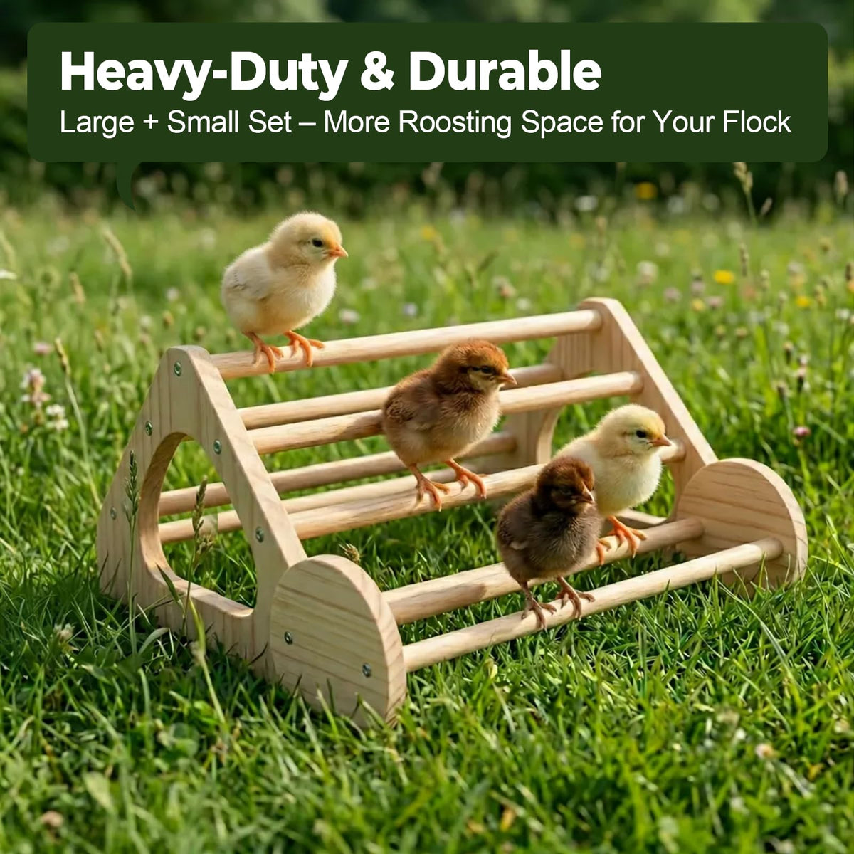CuffUp chicken perch closeup natural wood: smooth surface supports chick comfort.