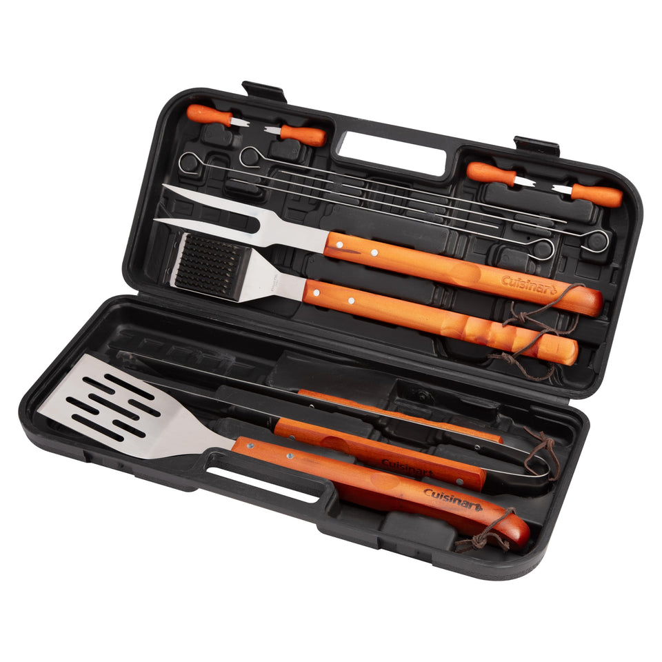 Cuisinart 13-piece wooden handle grill spatula for safe flipping near heat