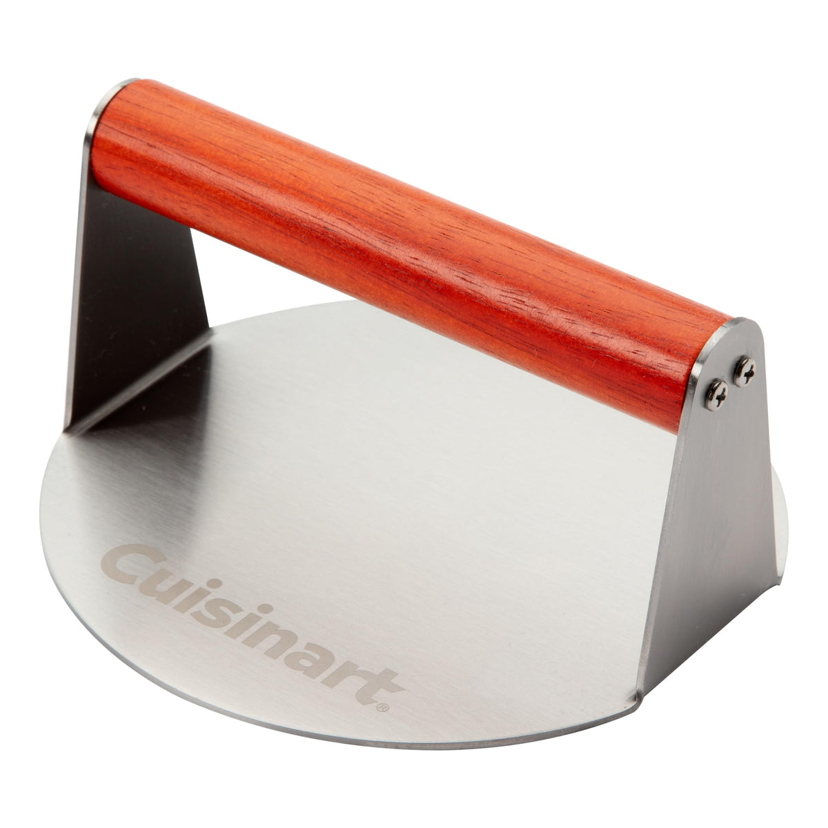 Cuisinart 6-inch burger press with flat edge for even smashing on the grill