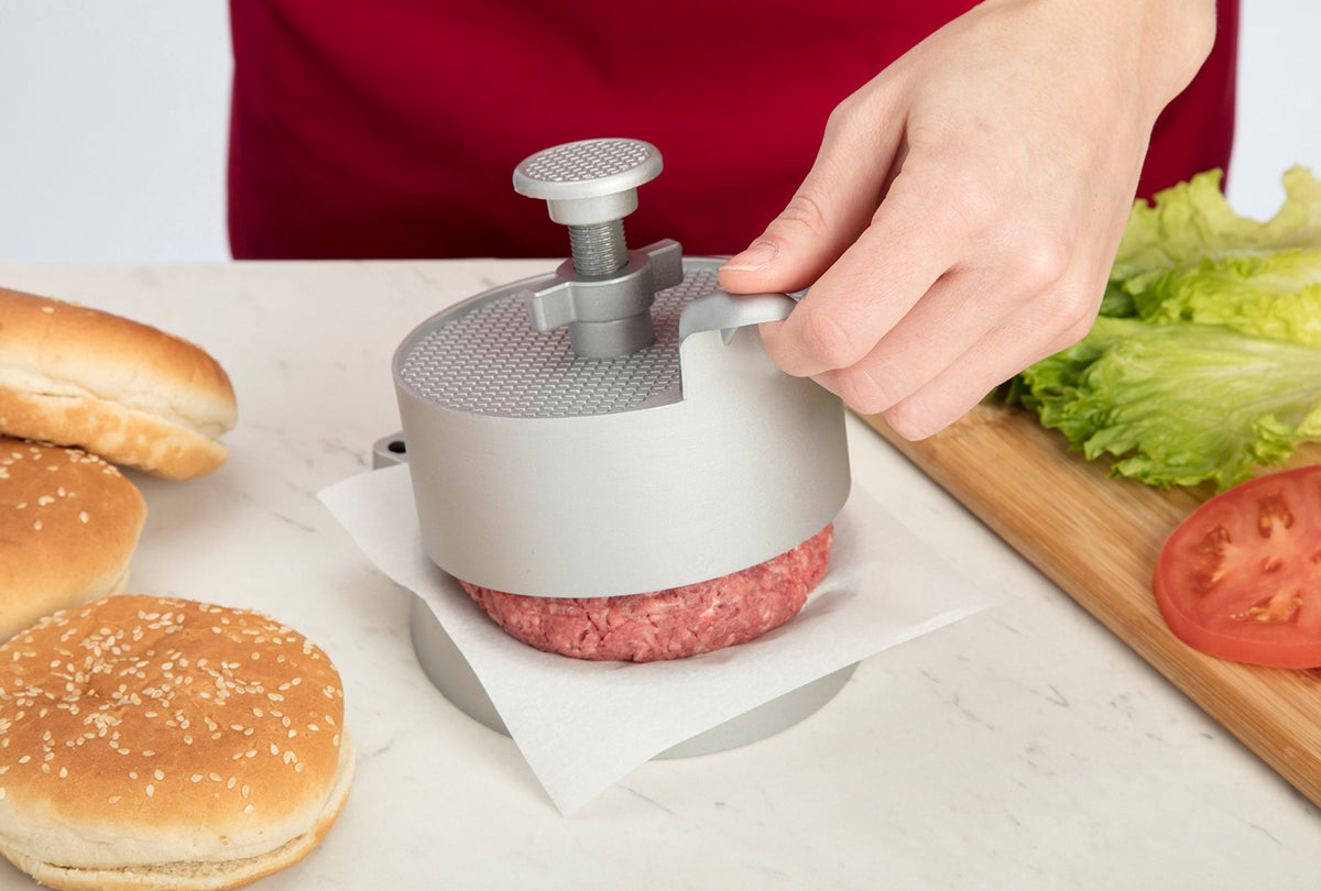 Cuisinart burger press durable cast aluminum body for long-lasting use.