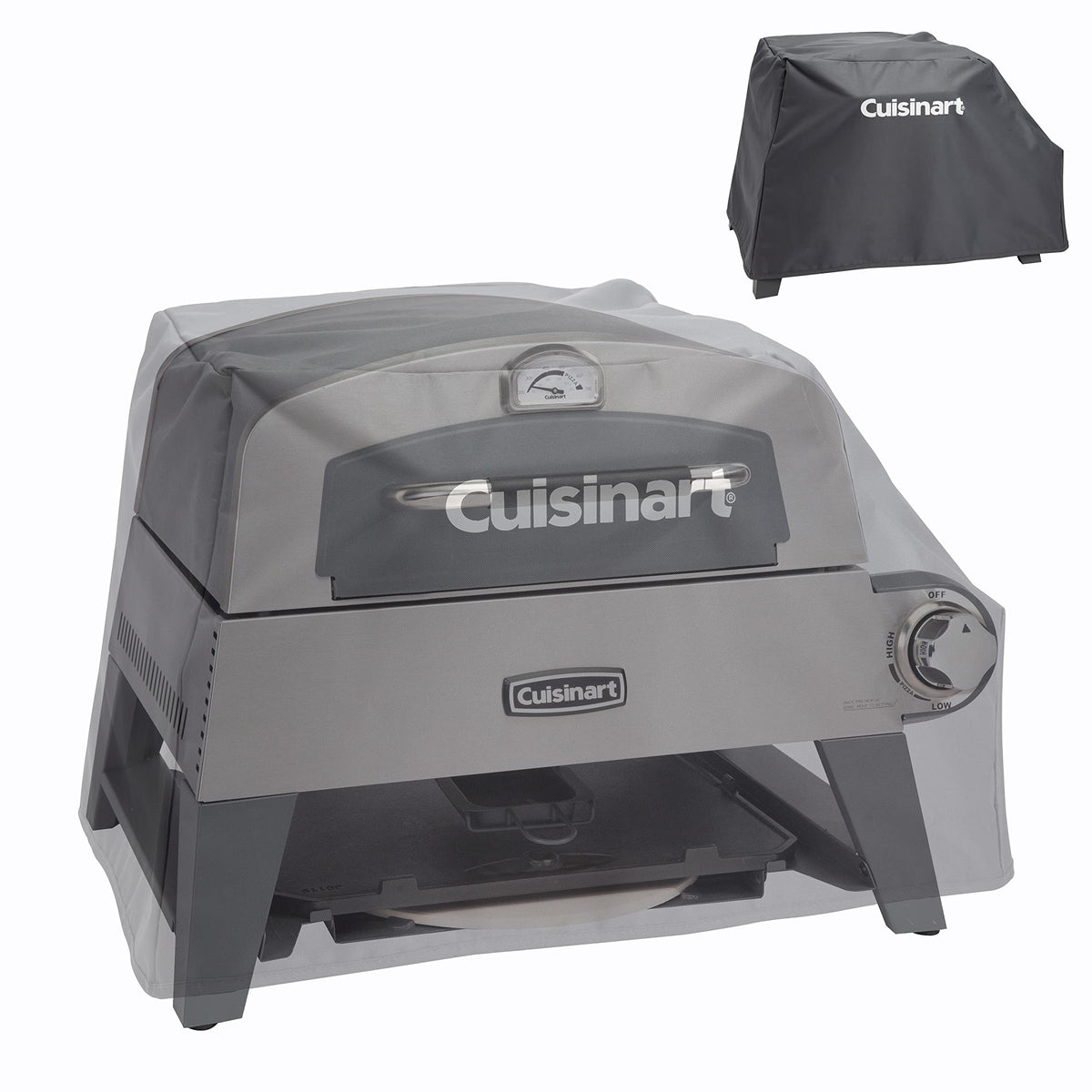 Cuisinart CGC-103 cover shown from the side with secure fit over legs.