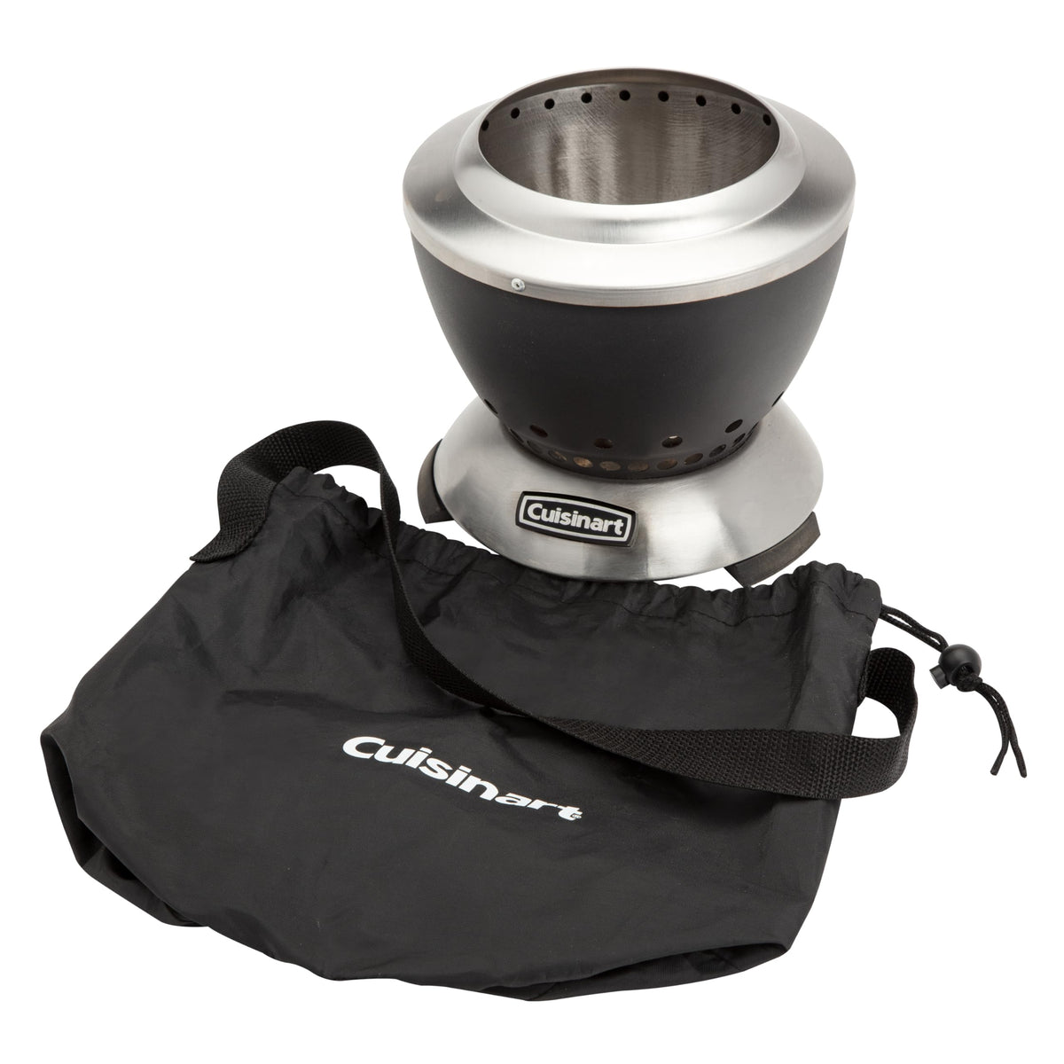 Patio dining scene with Cuisinart Cleanburn on a table at night