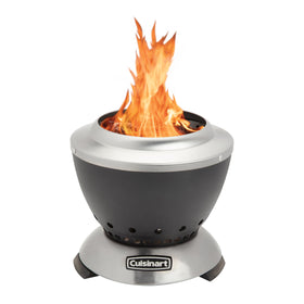 Cuisinart Cleanburn tabletop fire pit on table for cozy outdoor dining