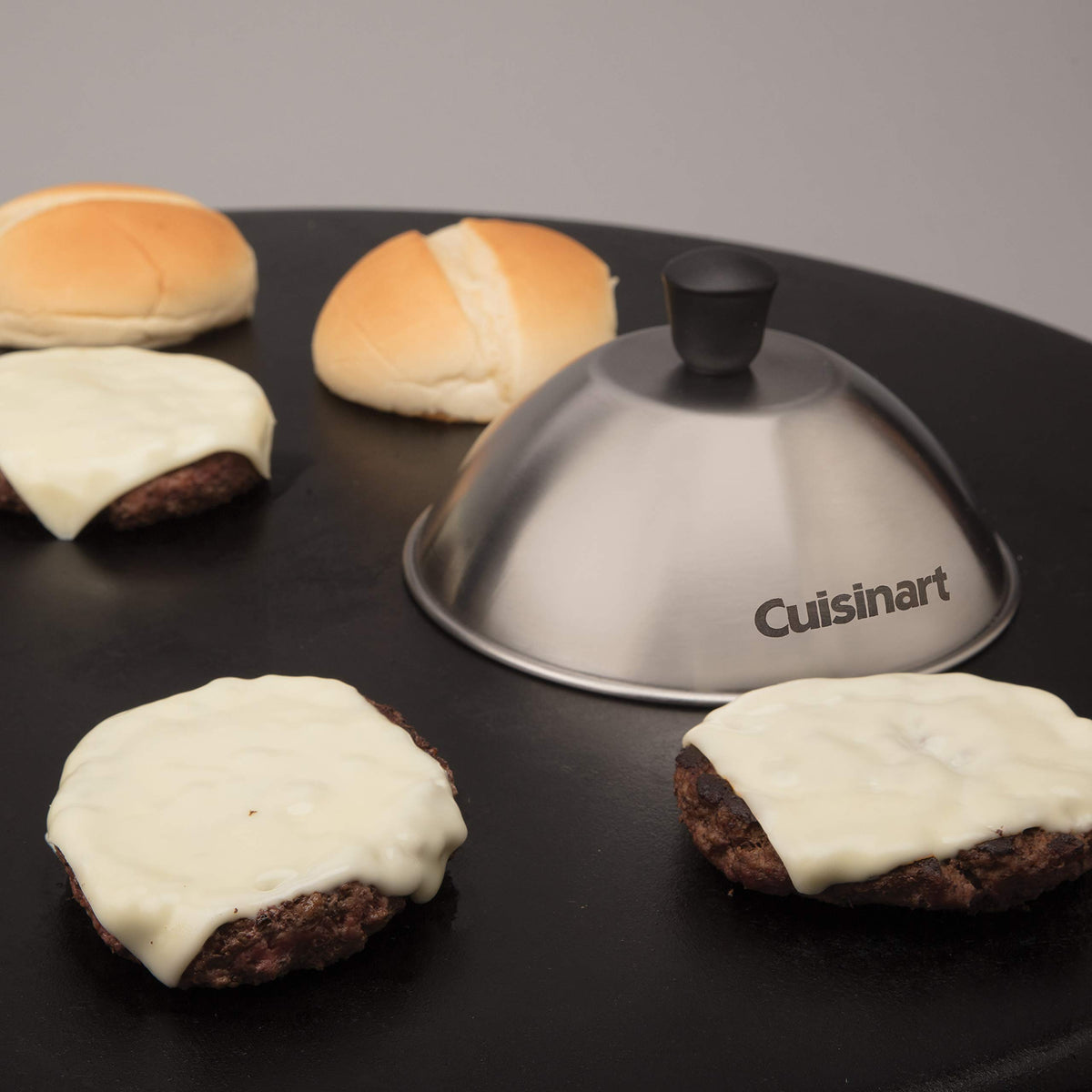 Dome fits over a burger patty or grilled cheese for versatility