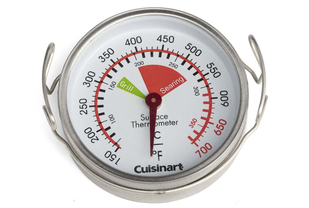 Cuisinart CSG-100 surface thermometer on grill detects hot spots for even cooking