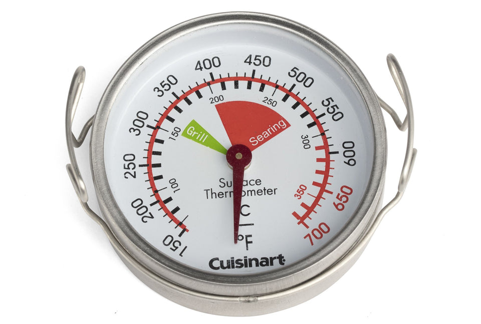 Cuisinart CSG-100 surface thermometer on grill detects hot spots for even cooking