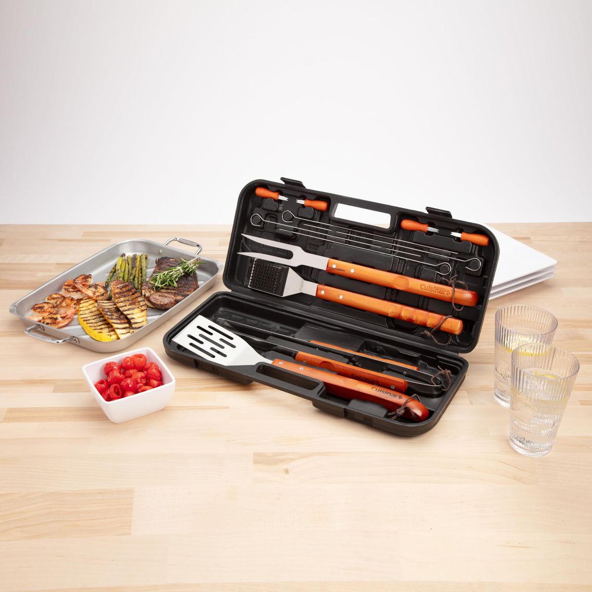Cuisinart grill tools with leather straps for hanging on your grill