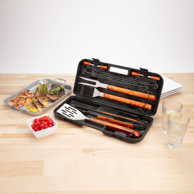 Cuisinart grill tools with leather straps for hanging on your grill