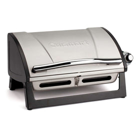 Cuisinart Grillster with lid locked for easy transport during outdoor cooking