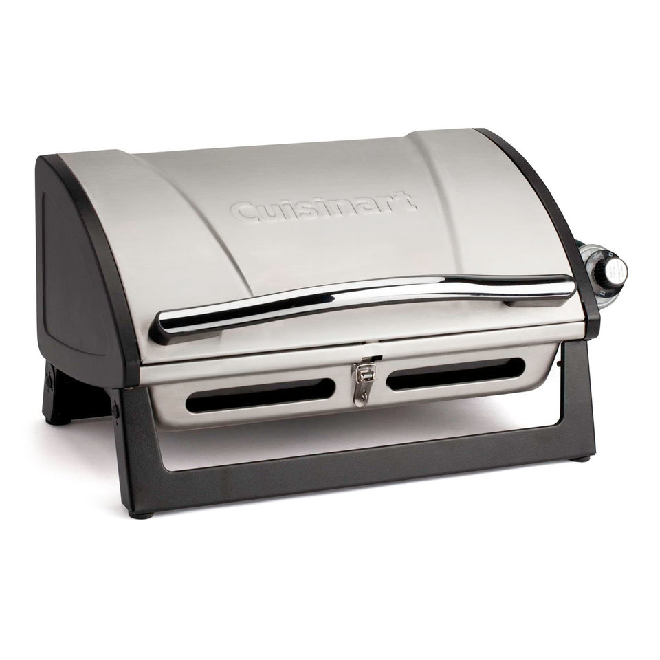 Cuisinart Grillster with lid locked for easy transport during outdoor cooking