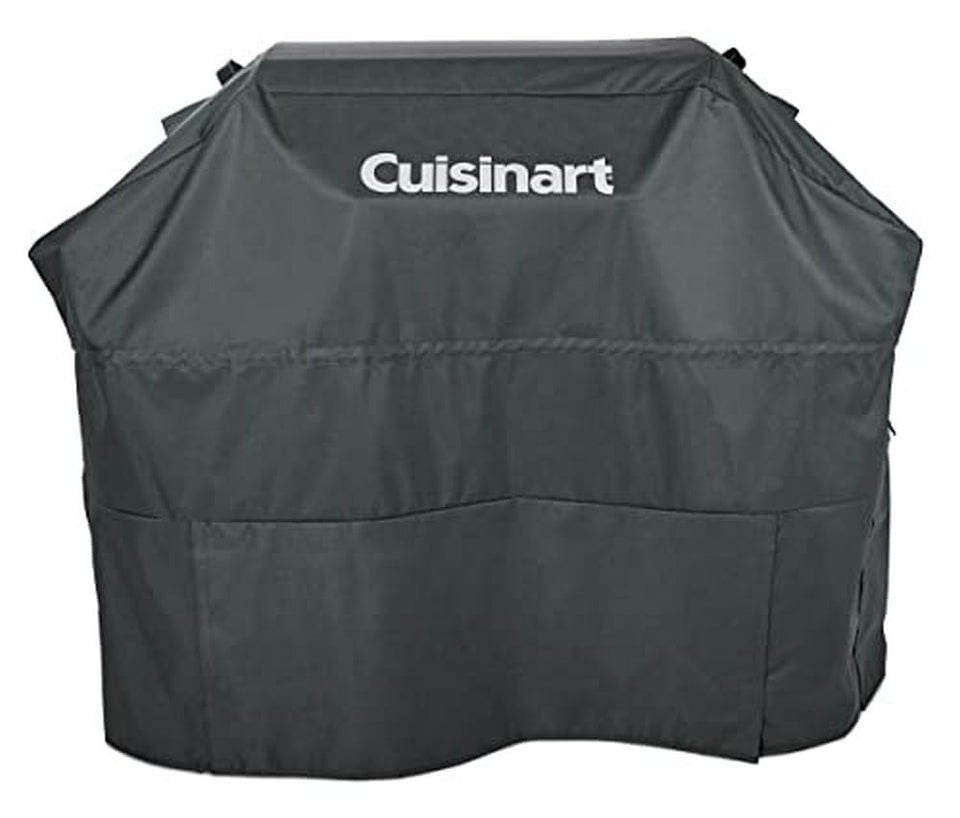 Cuisinart heavy-duty grill cover on a 4-5 burner grill provides UV protection and rain resistance.
