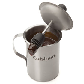 Cuisinart integrated lid with silicone brush prevents spills while you baste.