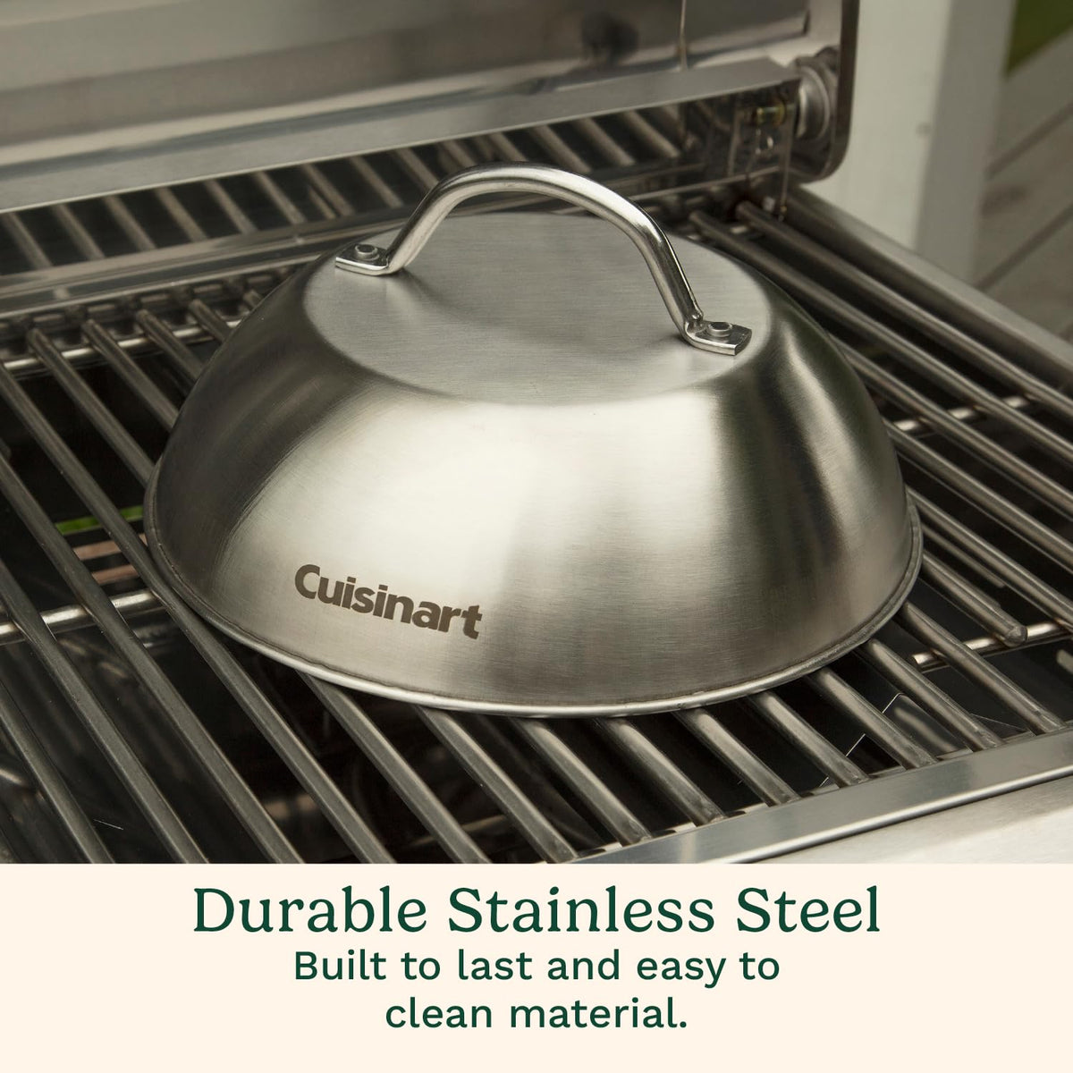 Cuisinart melting dome on the grill fits grills, skillets, and stovetops.