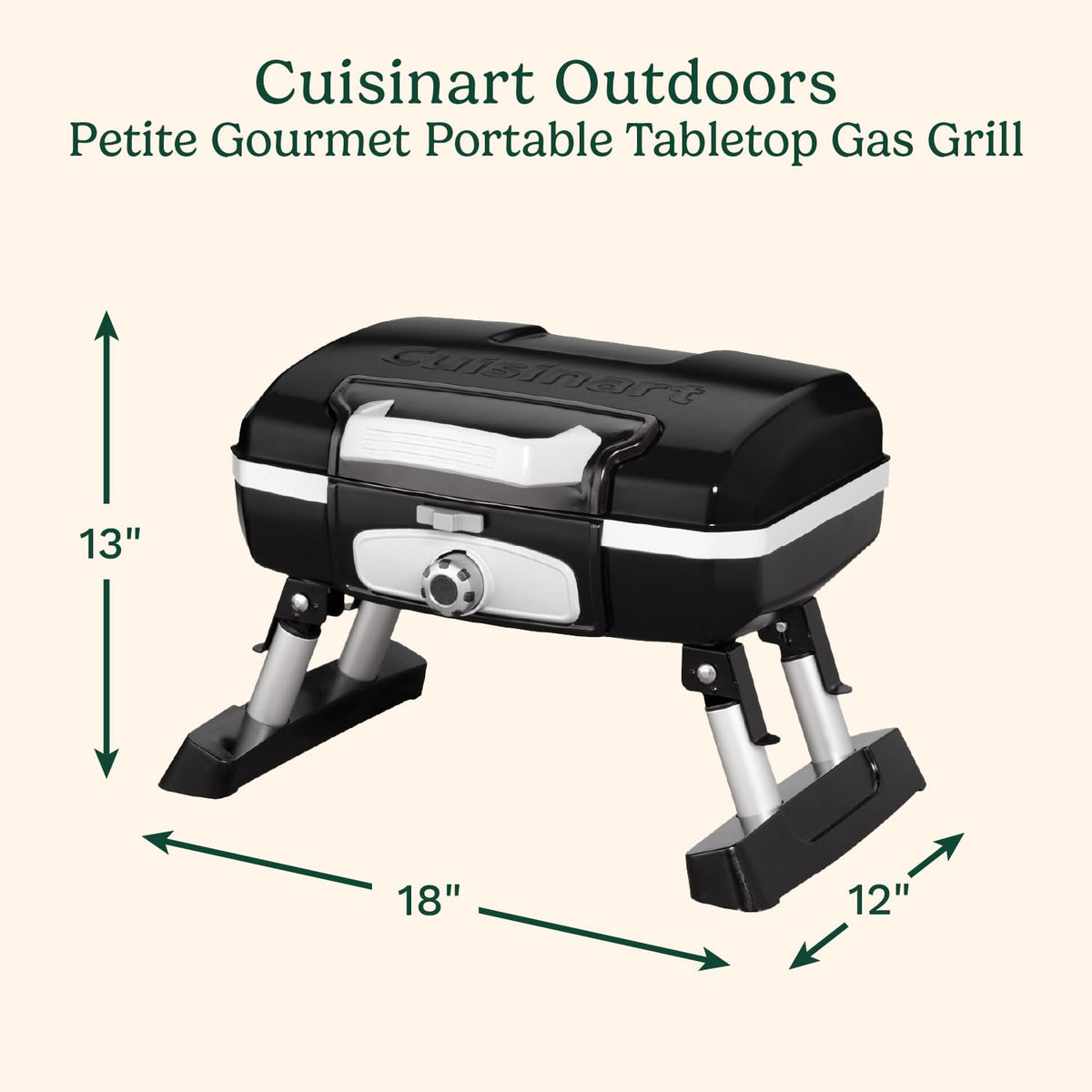 Cuisinart Petite Gourmet grill showing 150 sq in cooking area for up to eight burgers