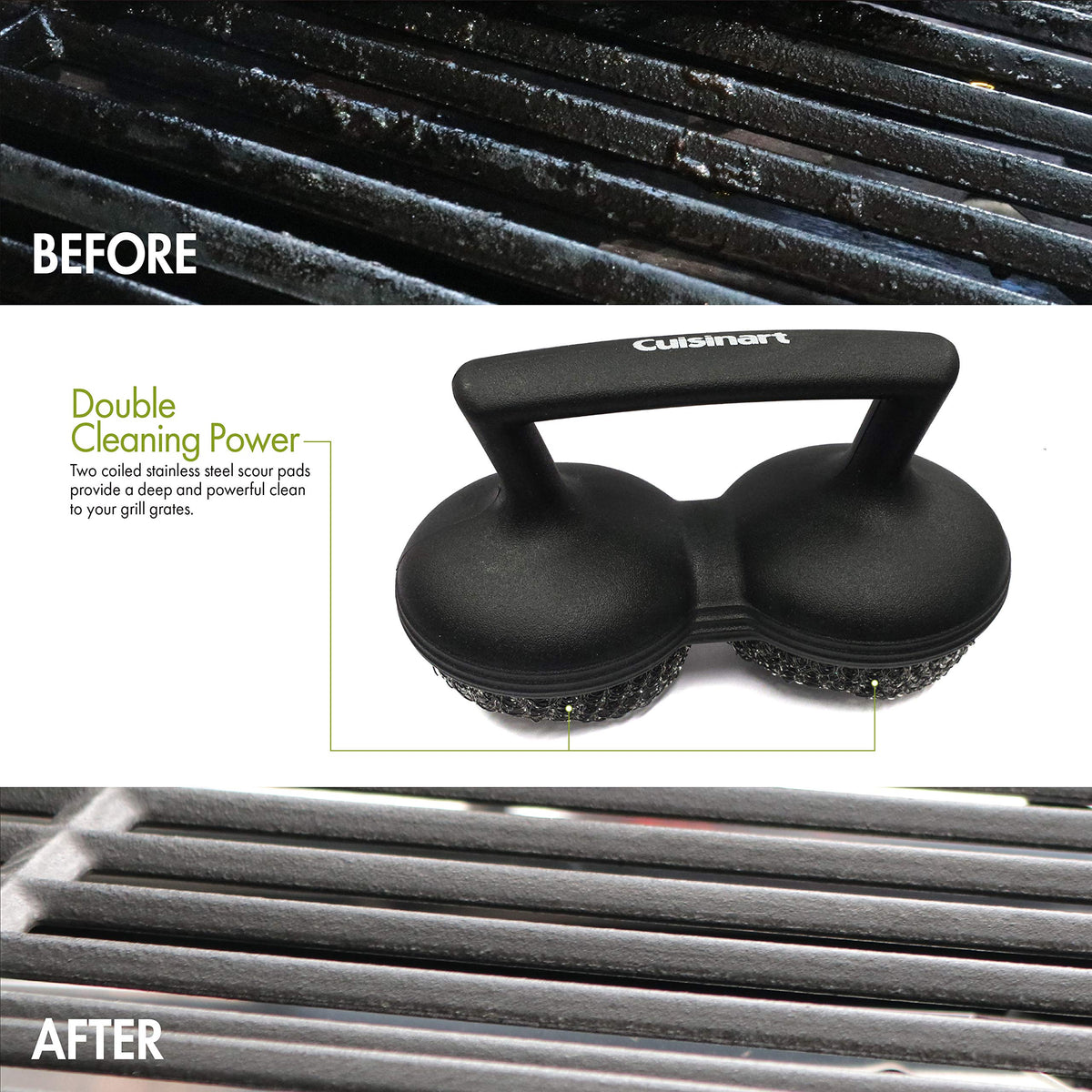 Cuisinart Power Scour tackles baked-on grease on any grate effectively.