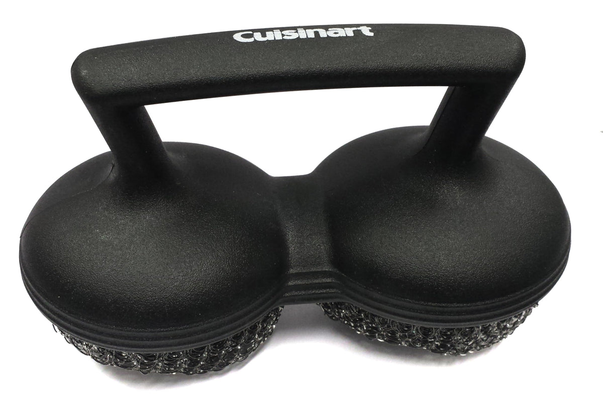 Cuisinart Power Scour grill brush shows two coiled pads removing tough residue.