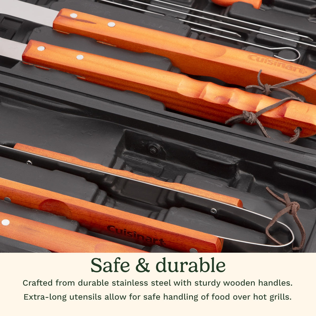 Cuisinart thirteen-and-a-half-inch stainless skewers for even grilling
