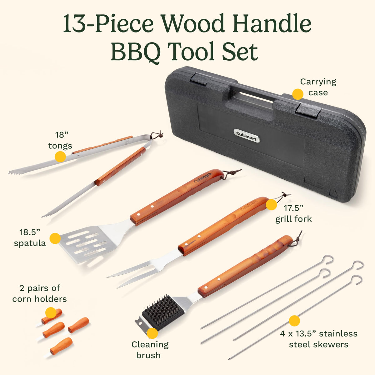 Cuisinart wooden handle grill fork designed for strong piercing and precise turning