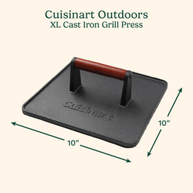 Cuisinart XL cast iron grill press wooden handle close-up highlighting stay-cool grip