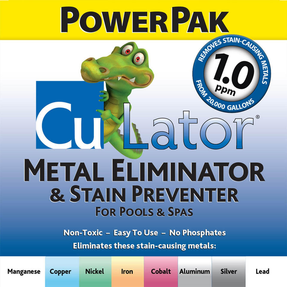 CuLator PowerPak 1.0 placed in a pool skimmer basket for continuous metal removal.