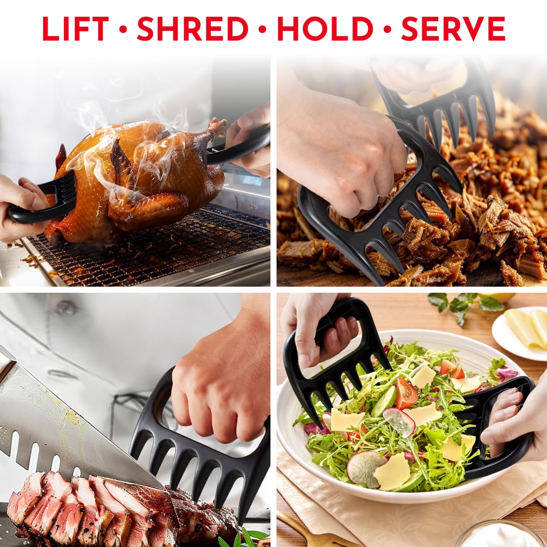Culinary Couture ergonomic grip claws reduce fatigue during long shredding tasks.