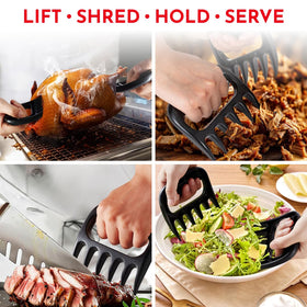 Culinary Couture ergonomic grip claws reduce fatigue during long shredding tasks.