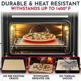 Culinary Couture pizza stone on grill for even heat and outdoor pizzas.