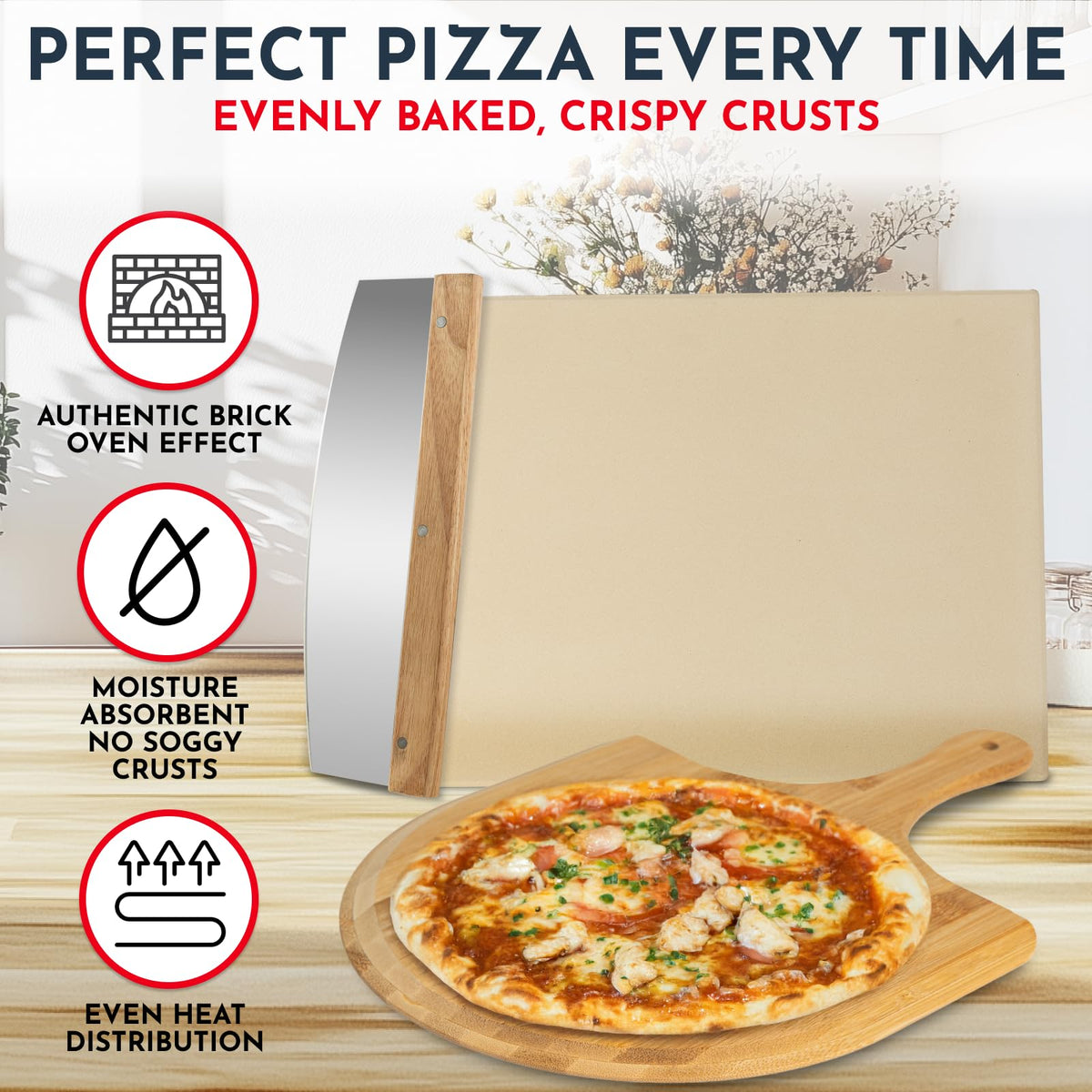 Culinary Couture pizza stone high-heat durability resists warping at high temps.