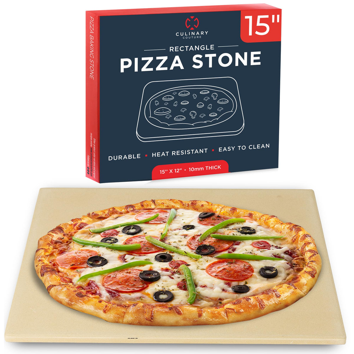 Culinary Couture pizza stone in oven 15x12 delivers crisp, restaurant-quality crusts.