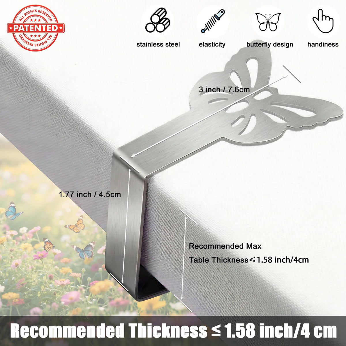 Cunglin butterfly design tablecloth clip grips edges securely for outdoor setup.