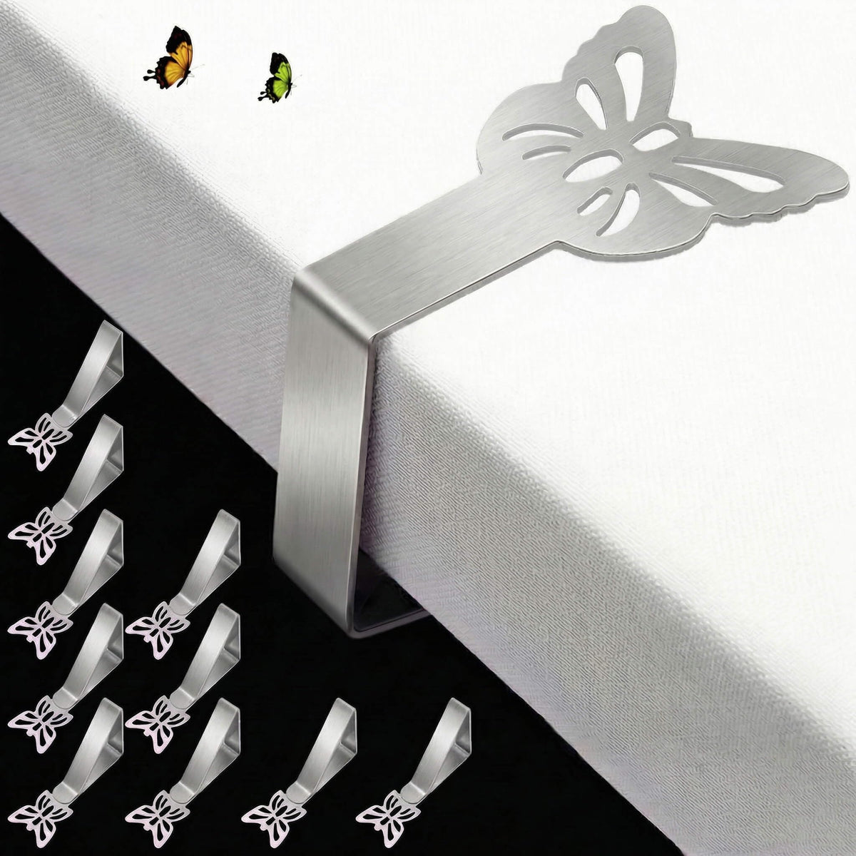 Cunglin tablecloth clip in heavy duty stainless steel secures outdoor tablecloths.