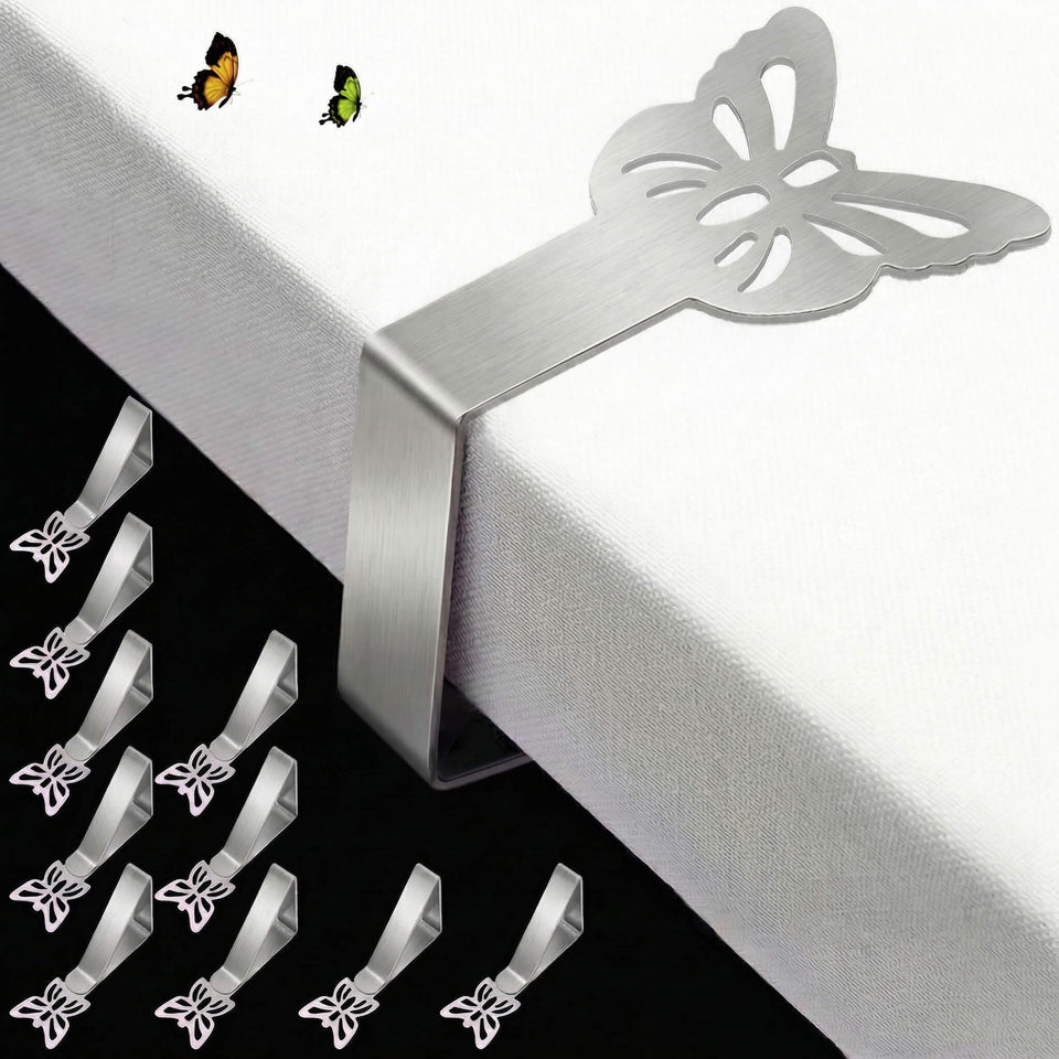 Cunglin tablecloth clip in heavy duty stainless steel secures outdoor tablecloths.