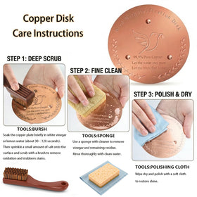 Cunuwo copper disk in bird bath, side view shows stable design.