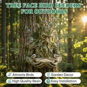 Cuoct tree-spirit sculpture doubles as a durable bird feeder in your yard.