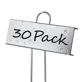 Cureder metal plant labels in an outdoor garden, weatherproof and durable for year-round labeling.
