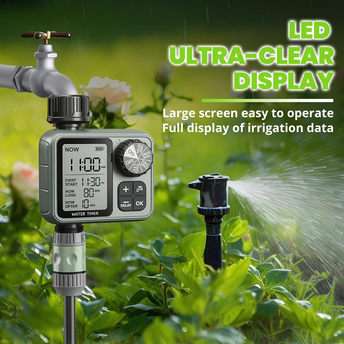 Curety Sprinkler Timer battery indicator shows remaining power clearly.