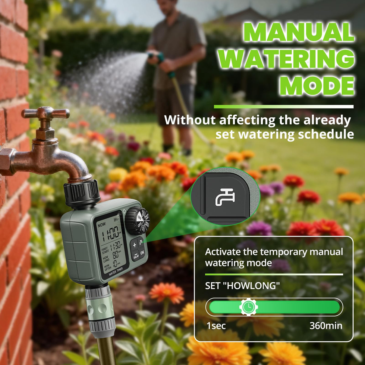 Curety Sprinkler Timer IPX5 waterproofing supports outdoor use.