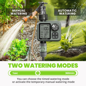 Curety Sprinkler Timer with Rain Delay feature easing garden planning.